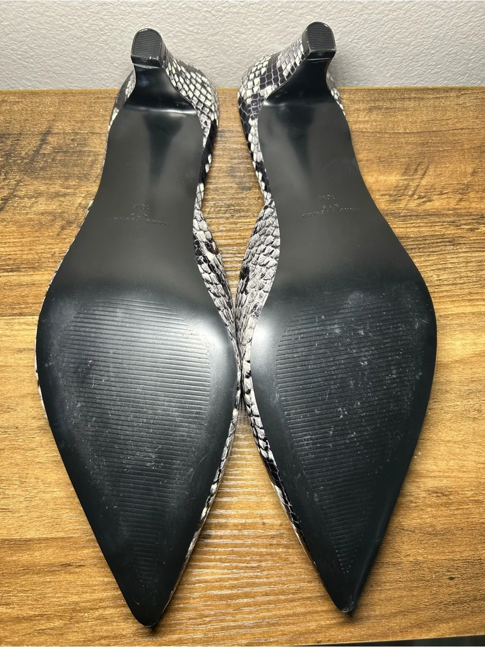 Marc Fisher Snake-Print Pointed Toe Mules in Black and Gray